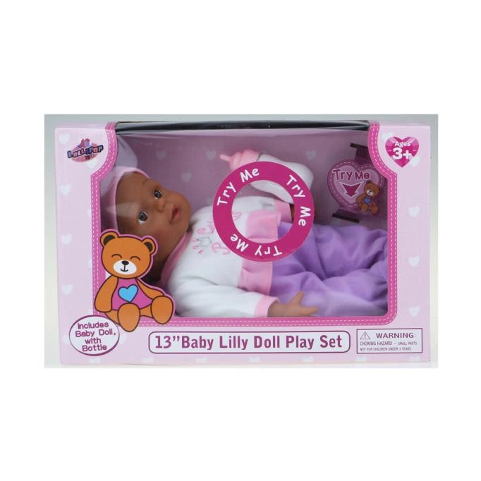 13 IN BLACK BABY LILLY DOLL AND BOTTLE